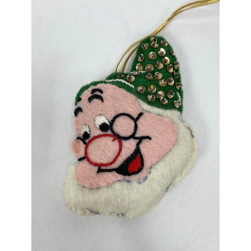 Disney Ornaments Felt Sequins Pinocchio Snow White Dwarfs Vintage 6
